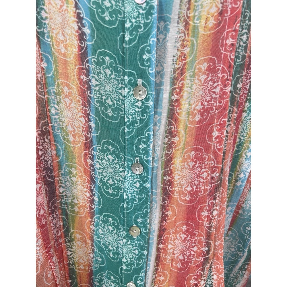NEW Ruby Rd Woman 1X Rainbow Stripe Paisley Button Front Roll Tab Sleeve Shirt - Picture 8 of 10